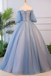 Victorian Vintage Style Long Dusty Blue Evening Dress AL3002